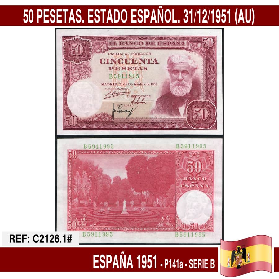 España 1951. 50 pts. Estado Español (AU) P-141a