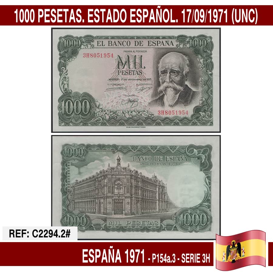 España 1971. 1000 pts. Estado Español (AU) P-154a.3