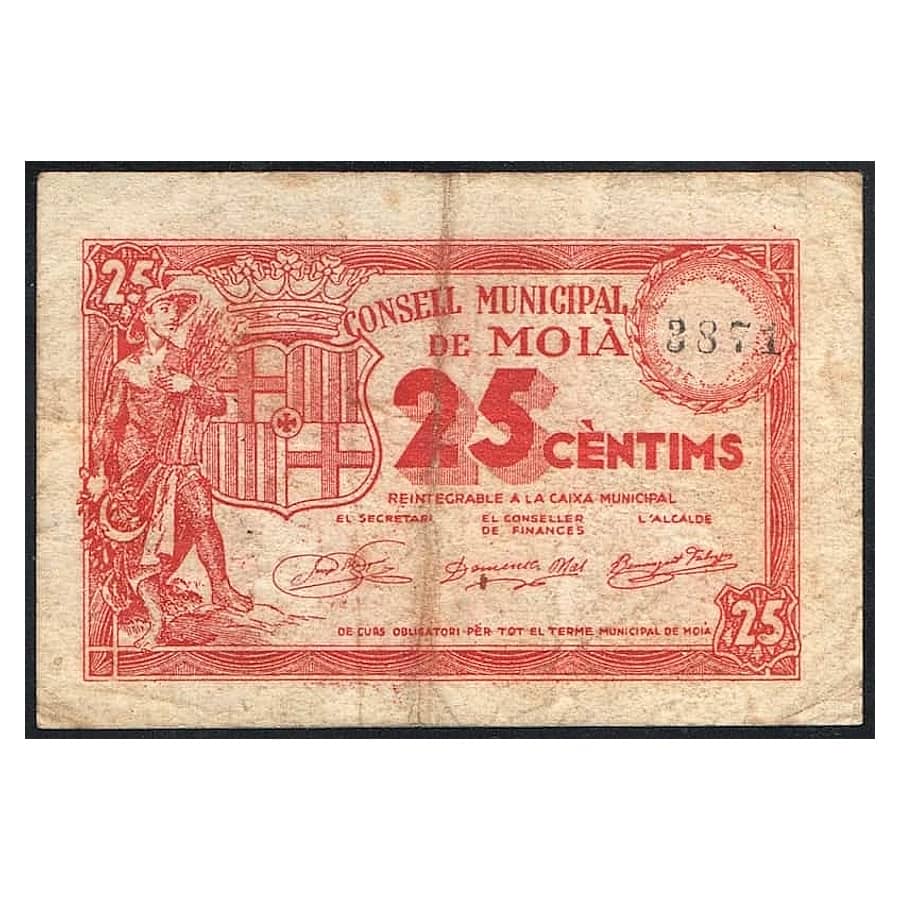 Spain 1936-39 [BLL] 25 cts. City Hall of Moià (F)