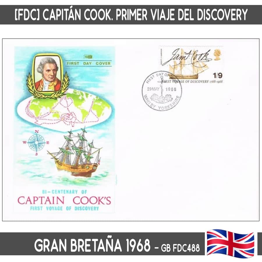 Gran Bretaña 1968. FDC Captain Cook's Endeavour (N)