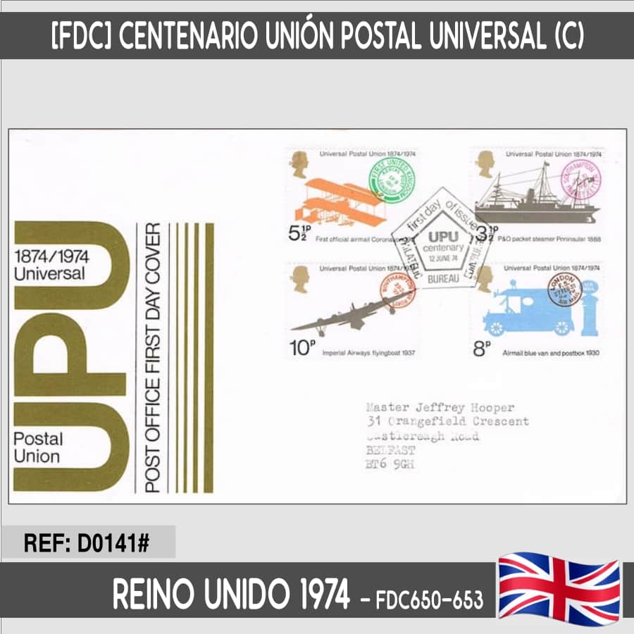 Reino Unido 1974 [FDC] Centenario Unión Postal Universal (C)