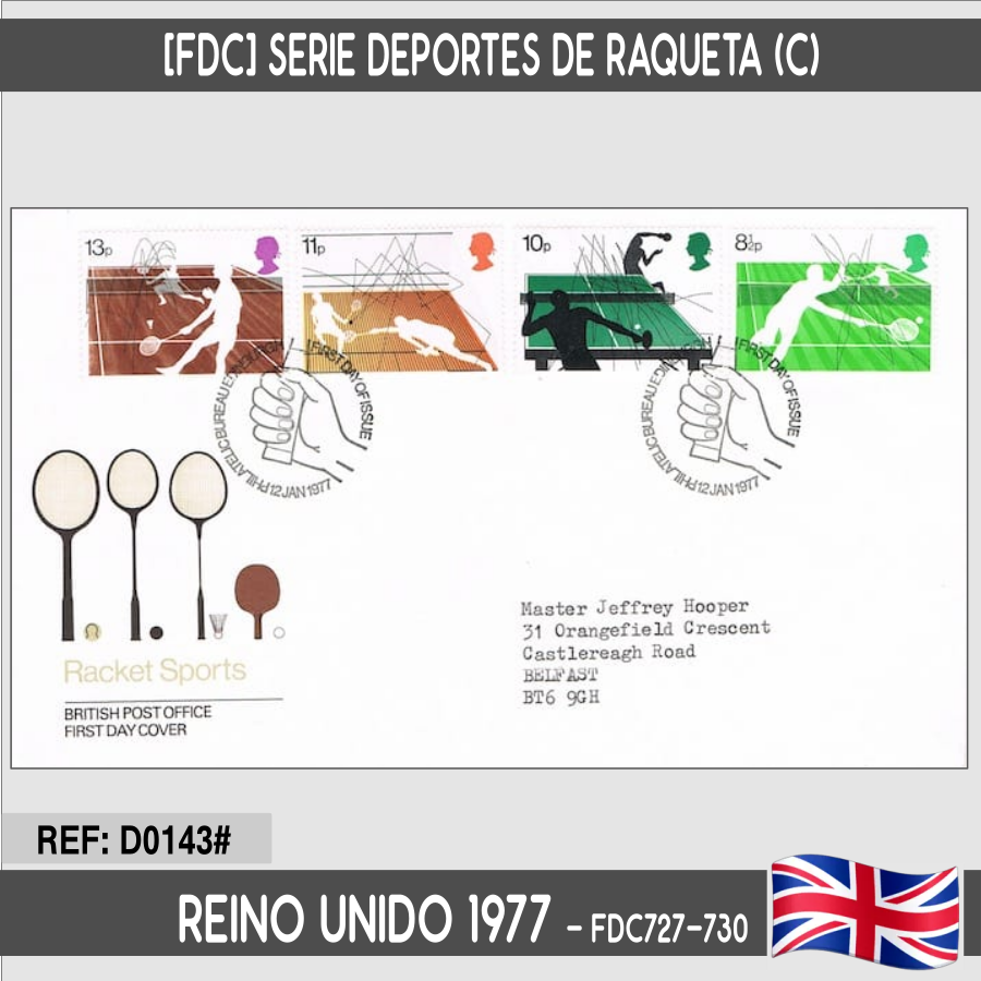 United Kingdom 1977 [FDC] Series racket sports (C)