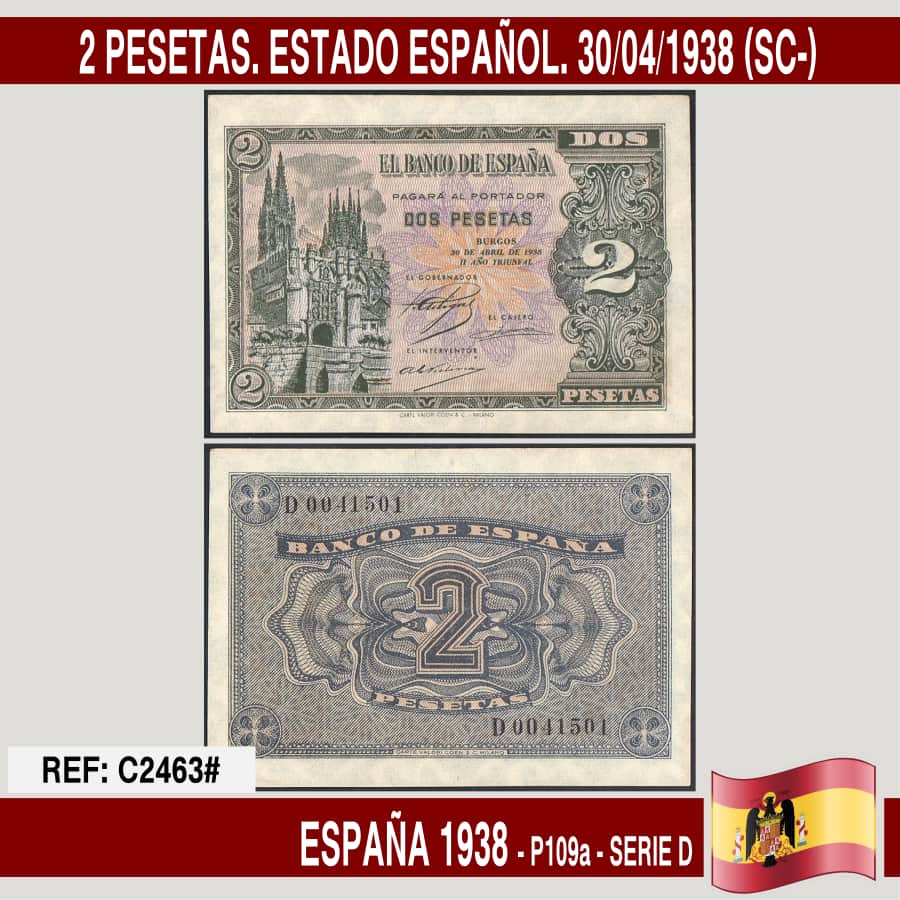 Spain 1938. 2 pts. Spanish State (UNC)