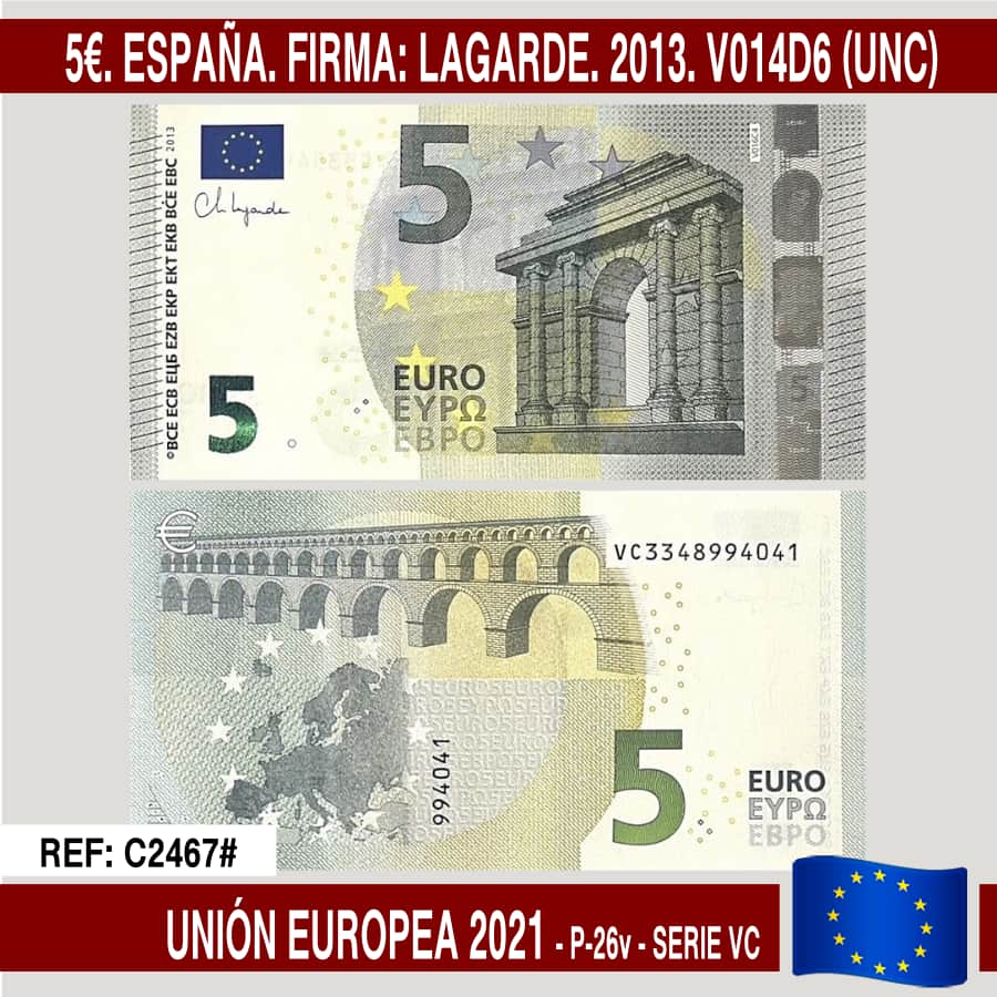 Europäische Union 2021. 5€. Unterschrift: Lagarde. 2013. V014D6 (UNC) P-26v