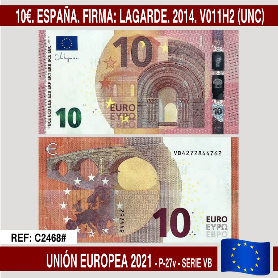 Europäische Union 2021. 10€. Unterschrift: Lagarde. 2014. V011H2 (UNC) P-27v