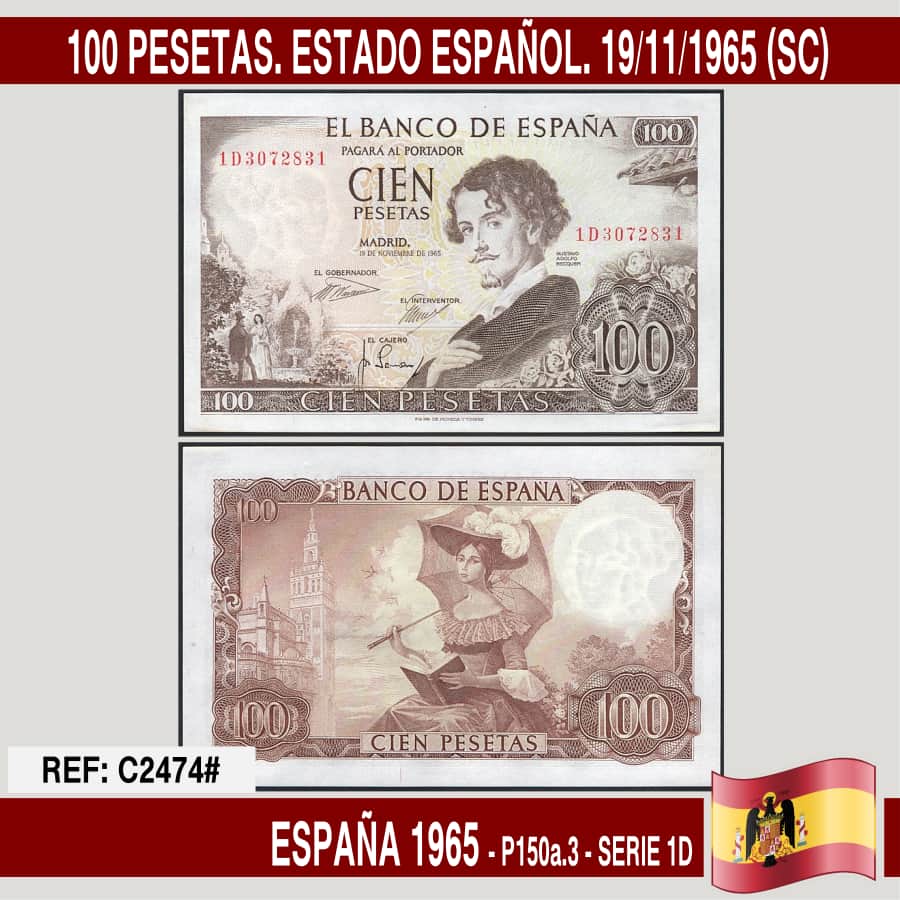 Spain 1965. 100 pts. Spanish State (UNC) P-150a.3