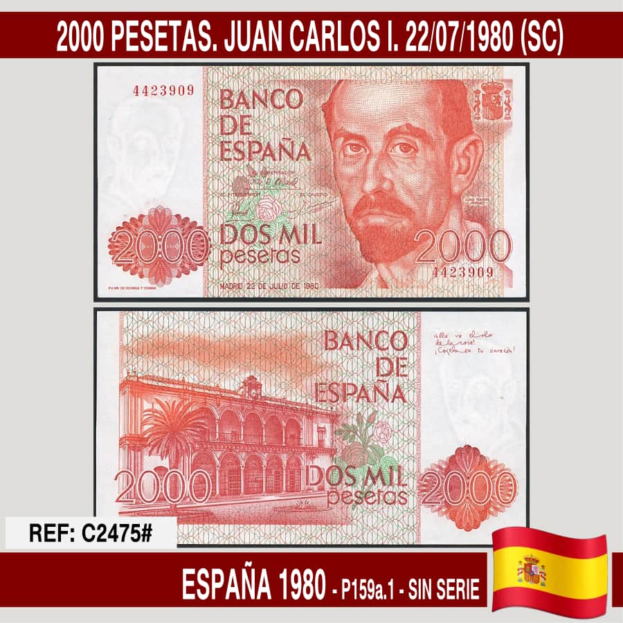 Spain 1980. 2000 pts. Juan Carlos I (UNC) P-159a.1