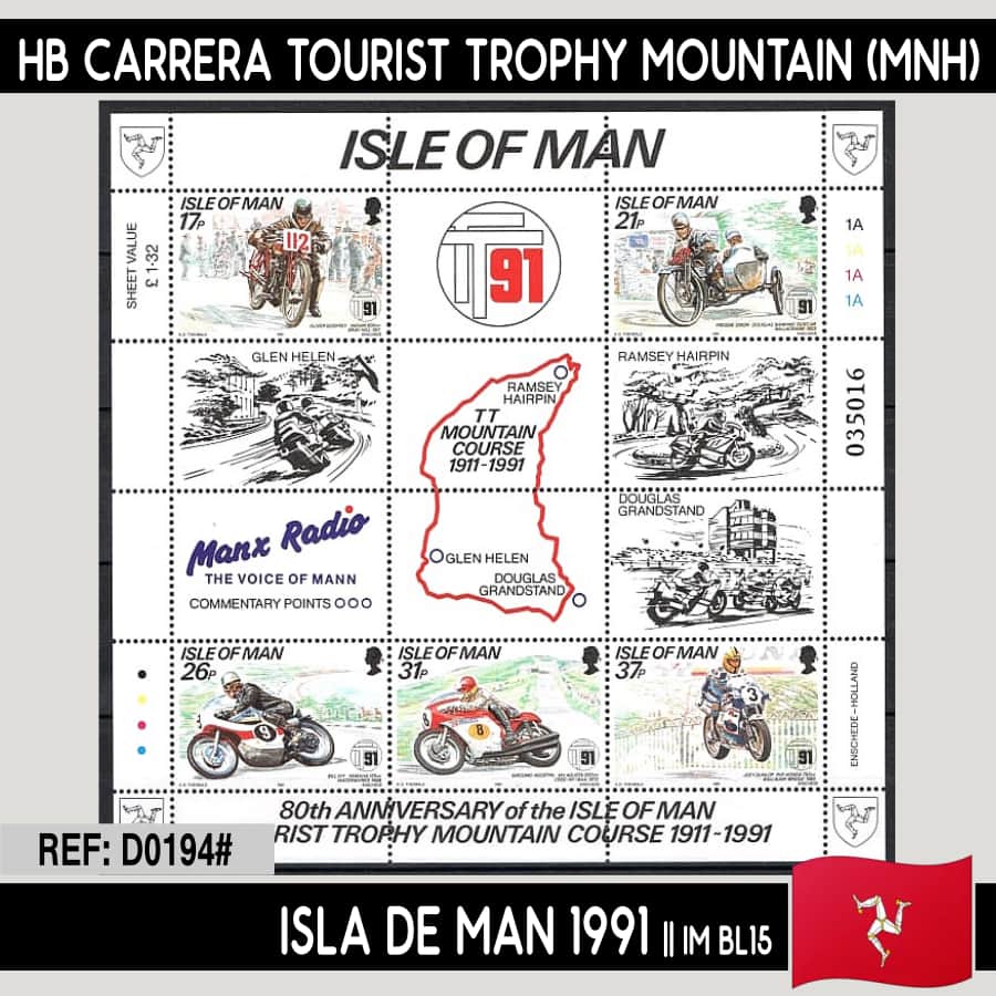 Île de Man 1991. HB 80 Aniv. Grand Prix de Motocyclisme de Man (MNH)