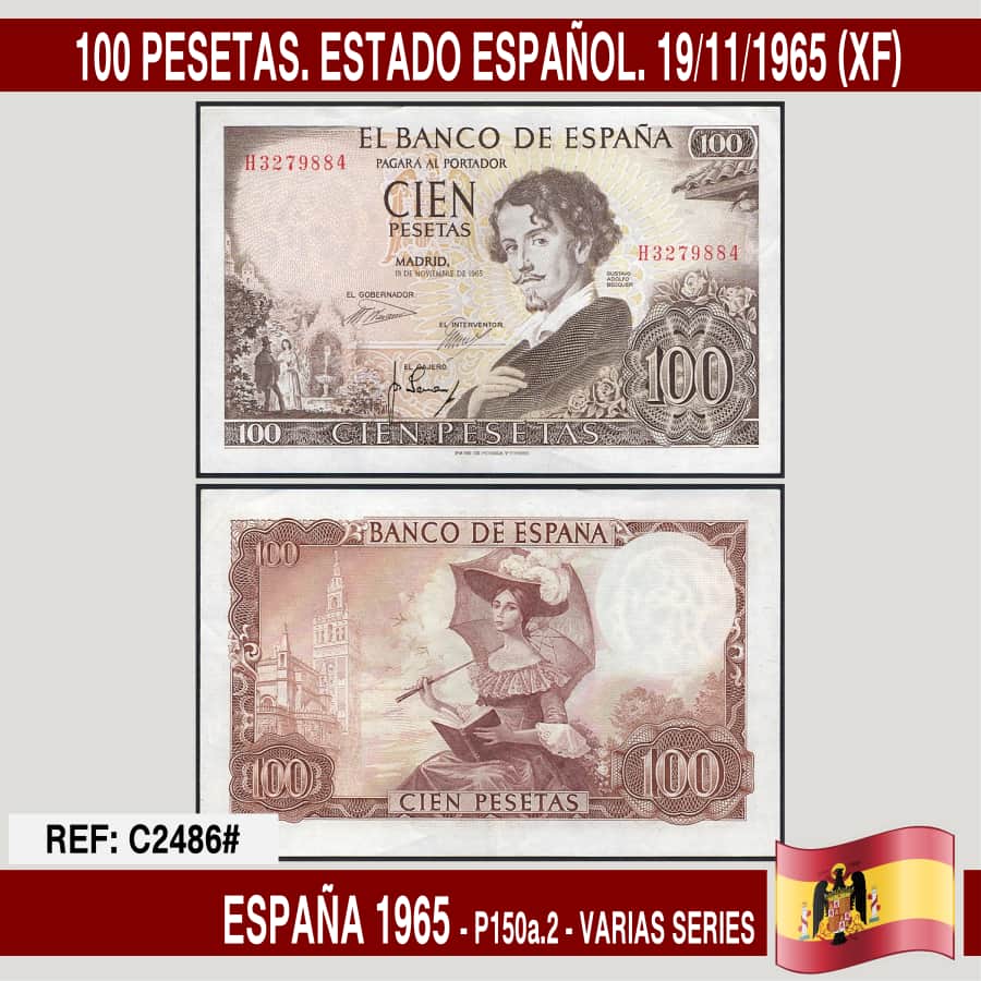 Spain 1965. 100 pts. Spanish State. Several Series (XF) P-150a.2