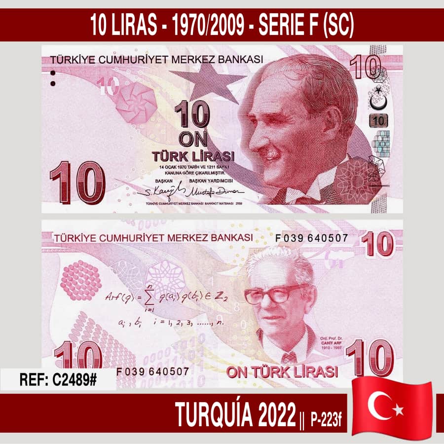 Türkei 2022. 10 Lire. 1970/2009 - Serie F (UNC) P-223f