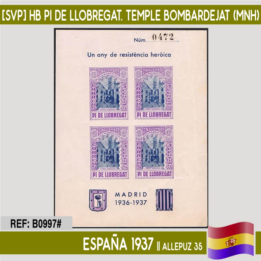 España 1937 [SVP] HB Pi de Llobregat. Temple Bombardejat (MNH)