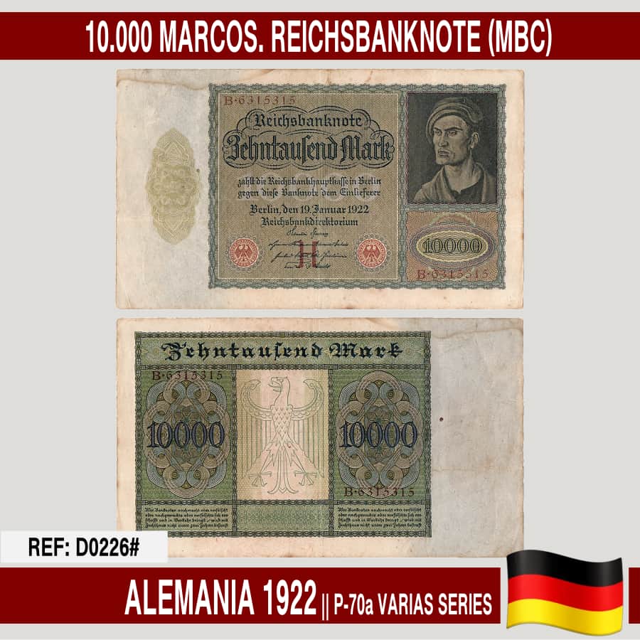 Deutschland 1922: 10.000 Mark. Reichsbanknote (MBC) P-70a