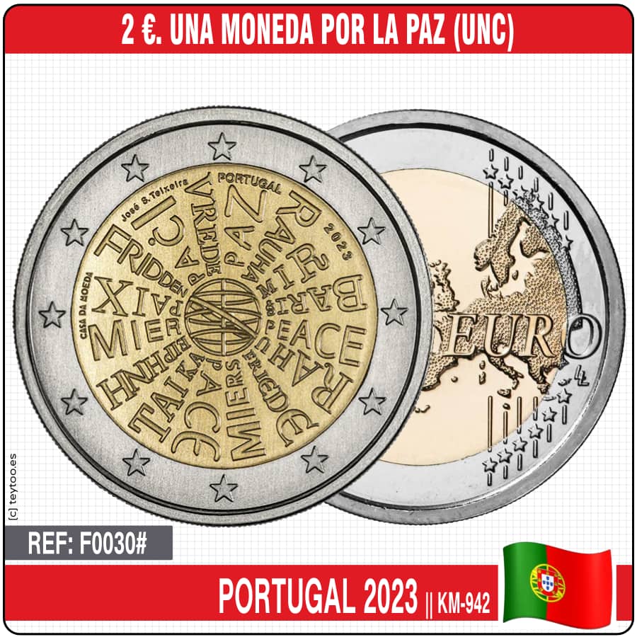 Portugal 2023. 2 Euro. Eine Münze für den Frieden (UNC) KM-942