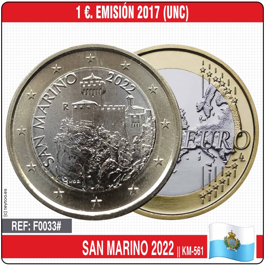 Saint-Marin 2022. 1€. Émission 2017 (UNC) KM-561