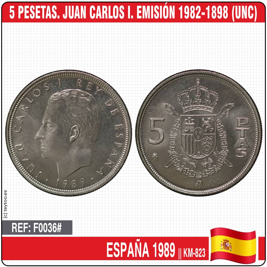 España 1989. 5 pts. Juan Carlos I. Emisión 1982-1989 (UNC) KM-823