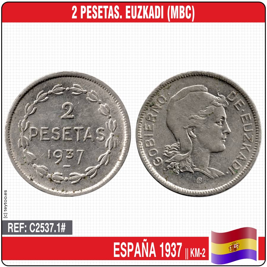 España 1937. 1 peseta. Euzkadi (MBC) KM-1  (copia)