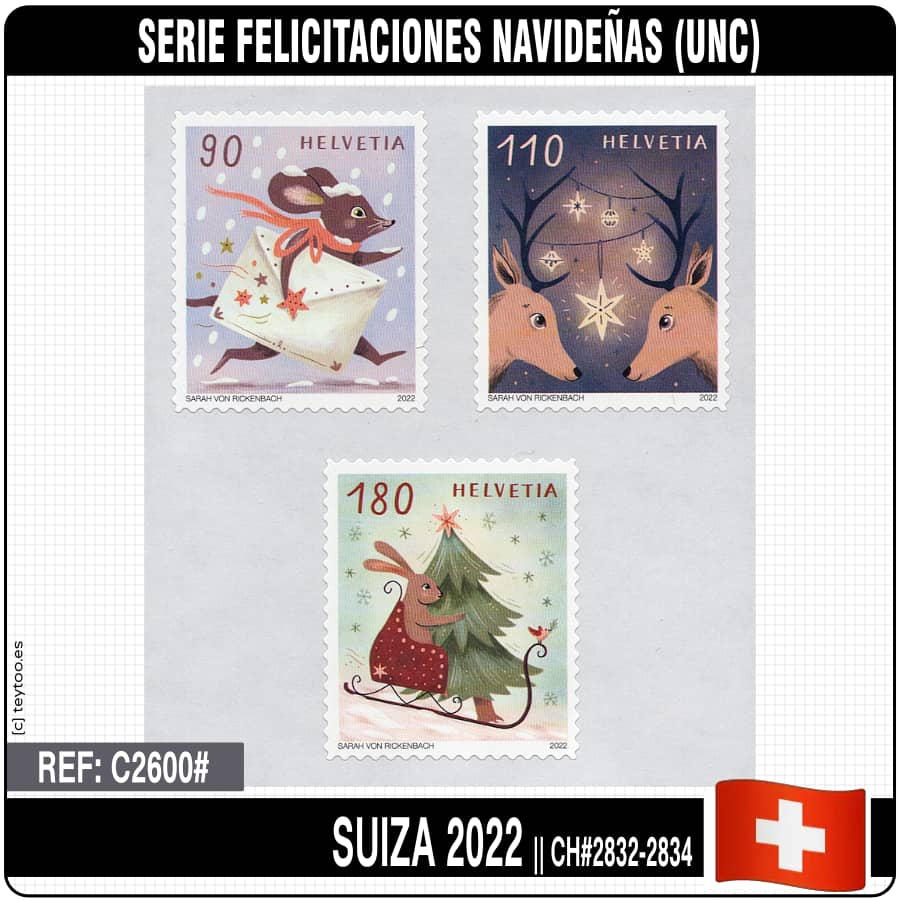 Suiza 2022. Serie Felicitaciones navideñas (MNH) MI#2832-2834