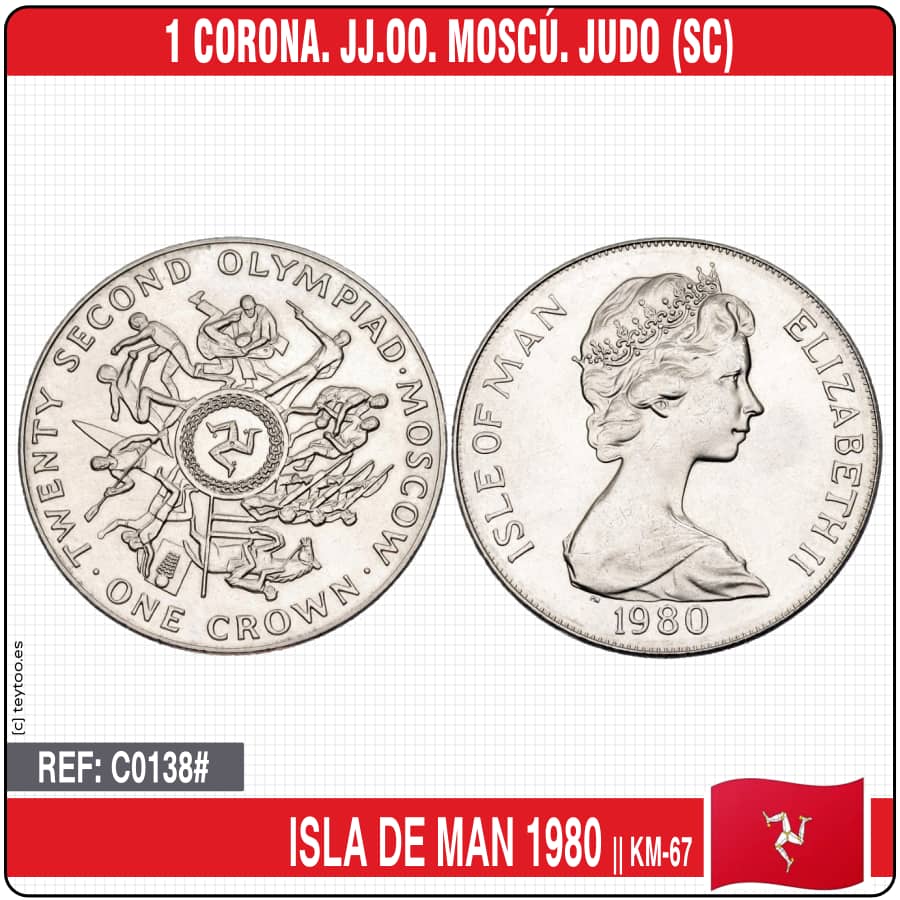 Isla de Man 1980. 1 corona. JJ.OO. Moscú (SC) KM-66 (copia)