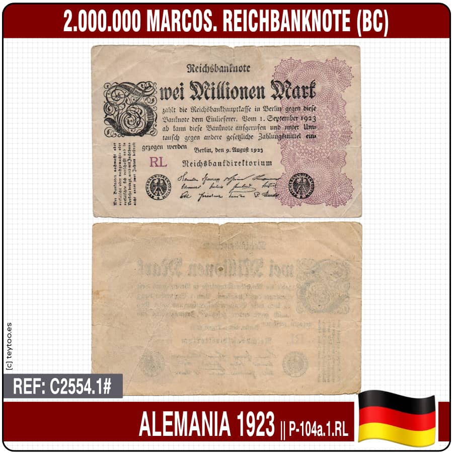 Deutschland 1923: 2.000.000 Mark. Reichbanknote (BC) P-104a.1.RL