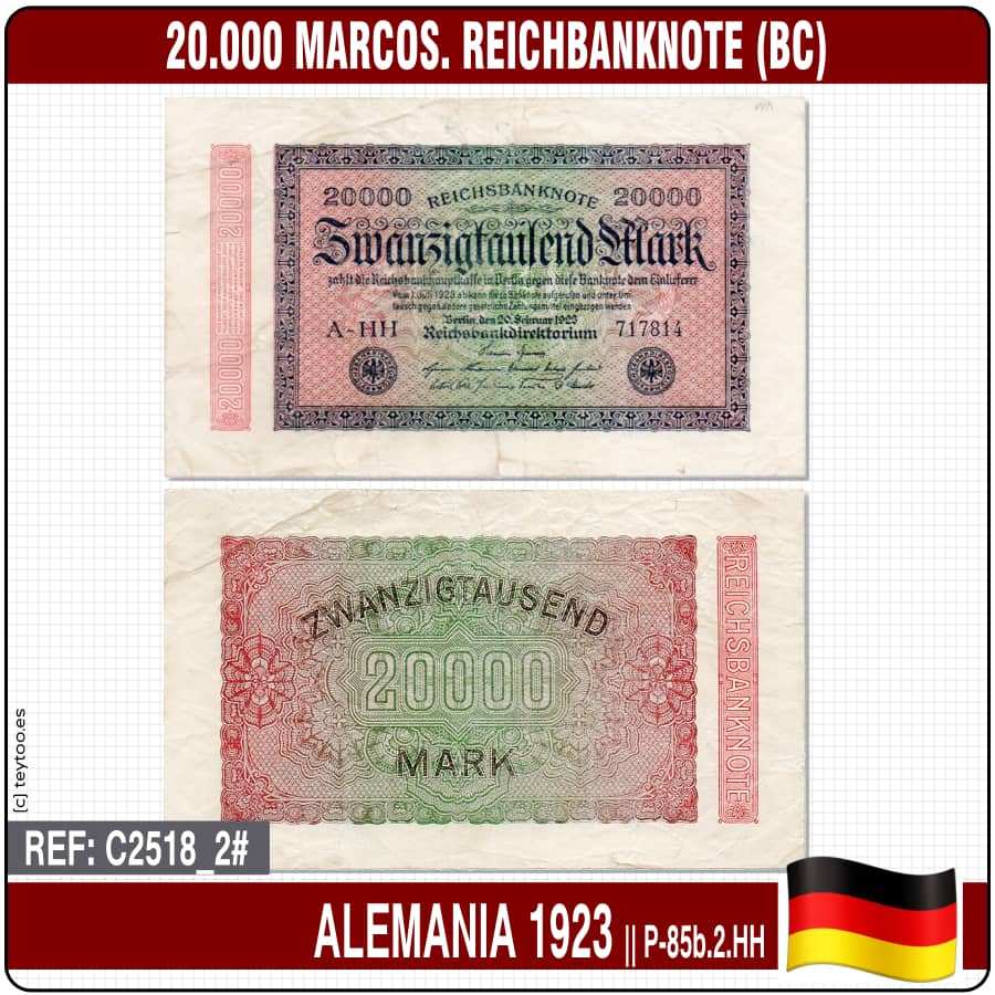 Deutschland 1923: 20.000 Mark. Reichbanknote (BC) P-85b.2. HH