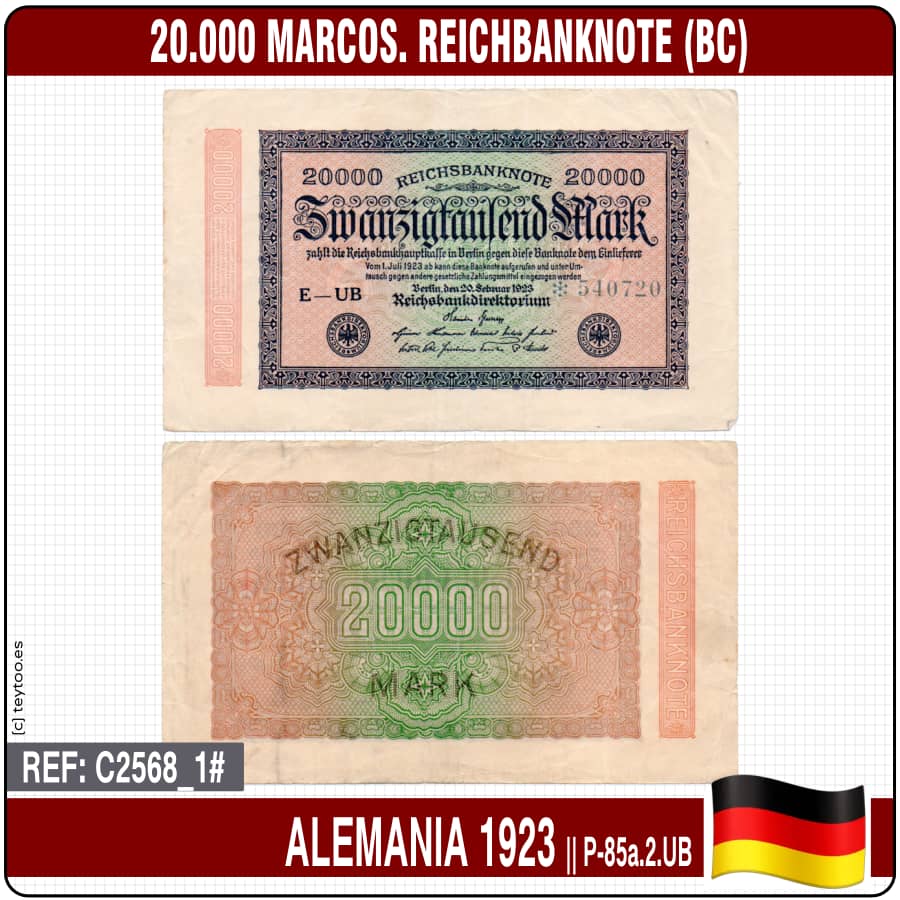 Deutschland 1923: 20.000 Mark. Reichbanknote (BC) P-85a.2. UB