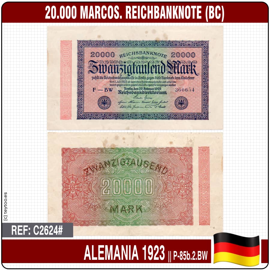 Deutschland 1923: 20.000 Mark. Reichbanknote (BC) P-85b.2. BW