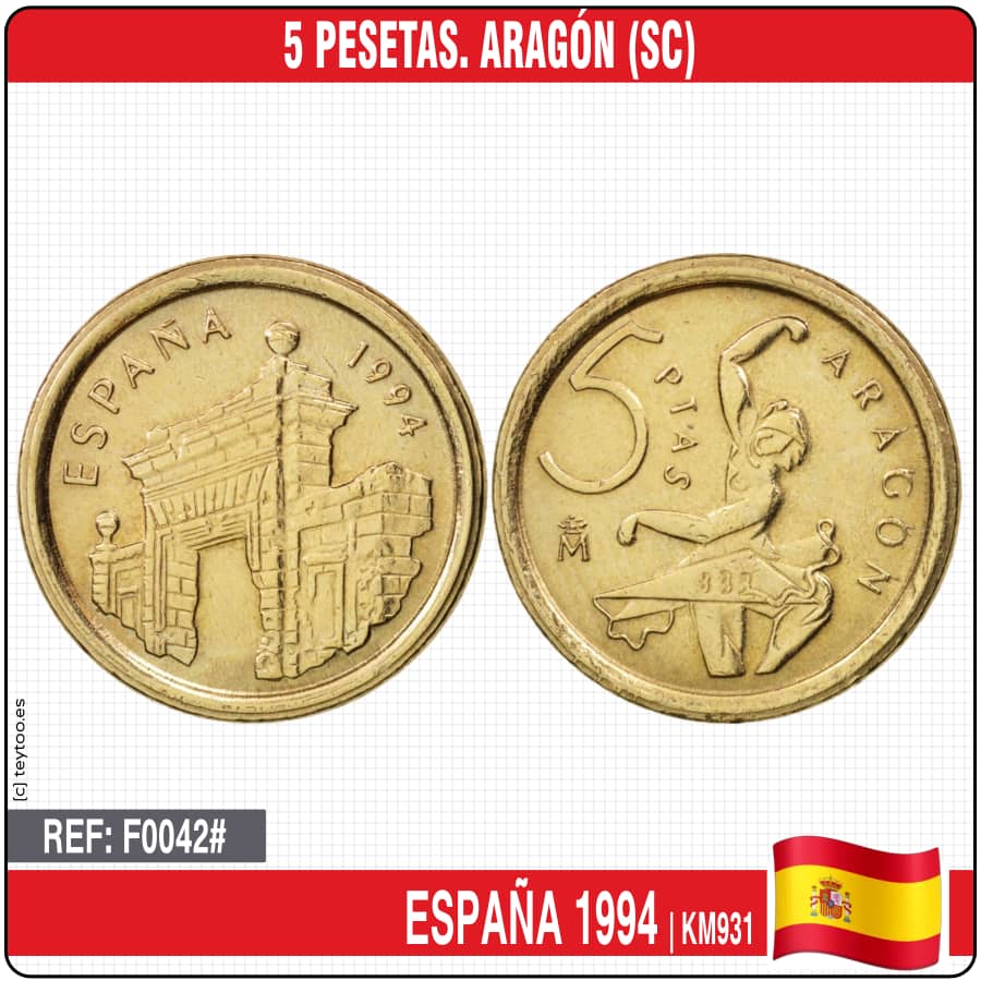 España 1994. 5 pesetas. Aragón. Juan Carlos I (SC) KM931