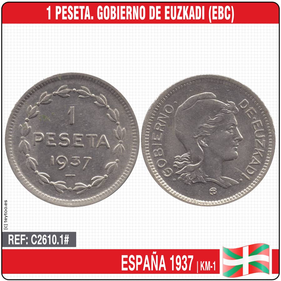 Espagne 1937. 1 peseta. Gouvernement d’Euzkadi (EBC) KM-1