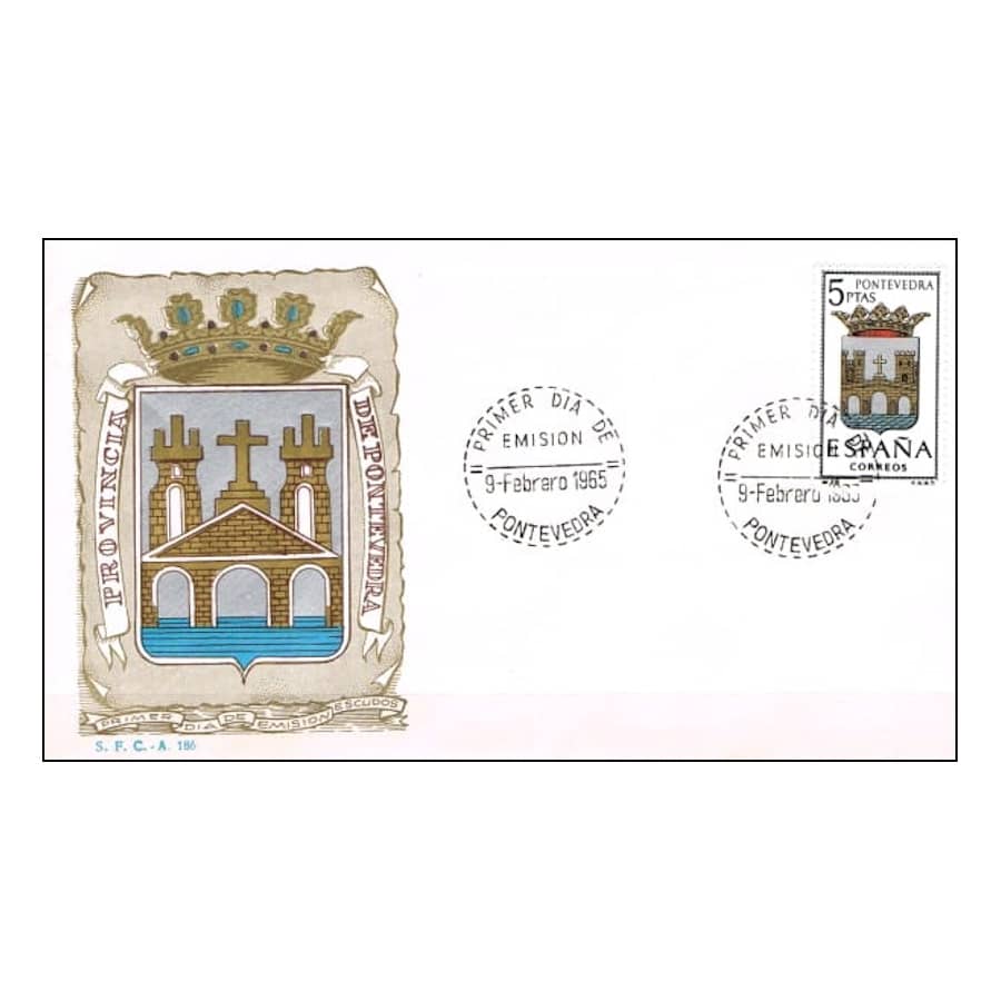 España 1965 [FDC] Escudos capitais: Pontevedra (N)