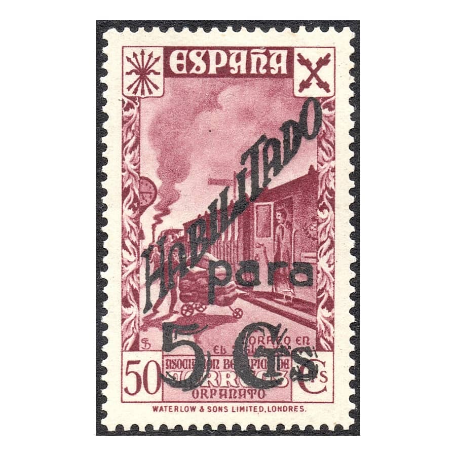 España 1940 [SLL] 50 cts. Orfanato de Correos. Habilitado 5 cts (II) (MNH)