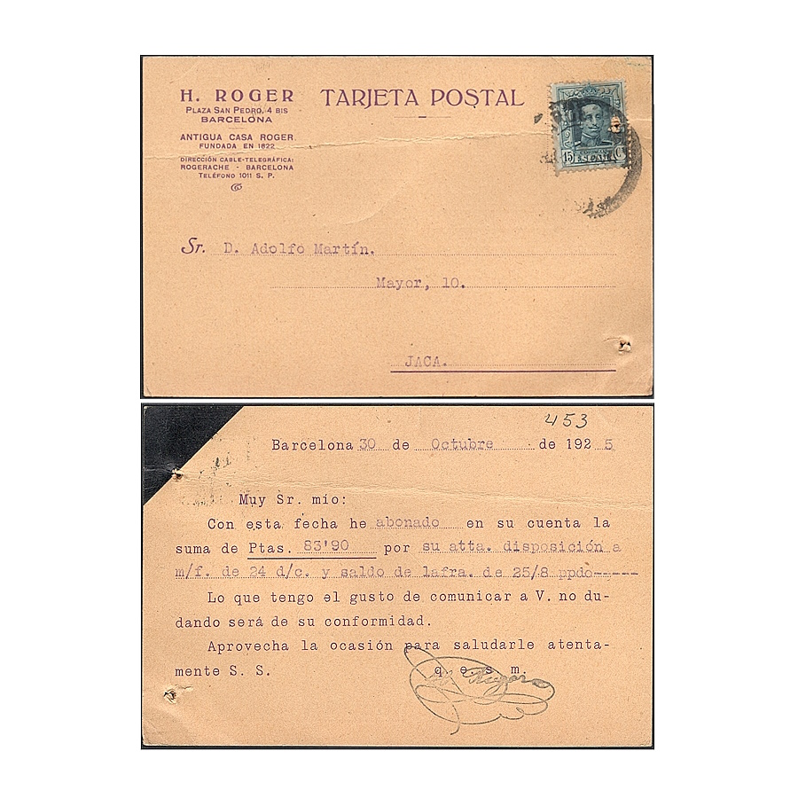 Espagne 1925 [SOB] Lettre commerciale avec cachet Alfonso XIII (C)