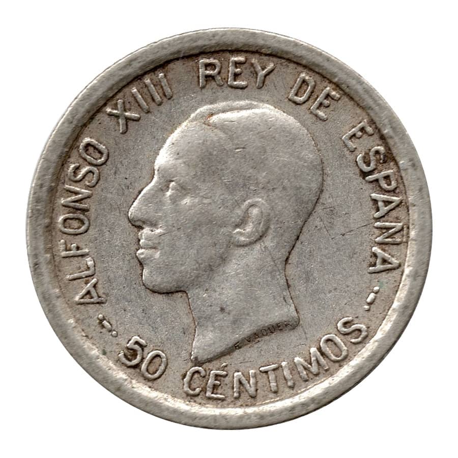 Espanha 1926 [MND] 50 cêntimos Prata. Alfonso XIII (MBC)