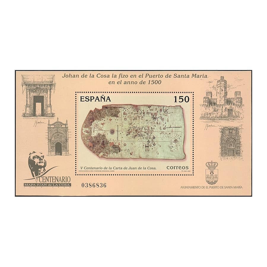 España 2000 [SLL] HB V Centenario da carta de Juan de la Cosa (MNH)