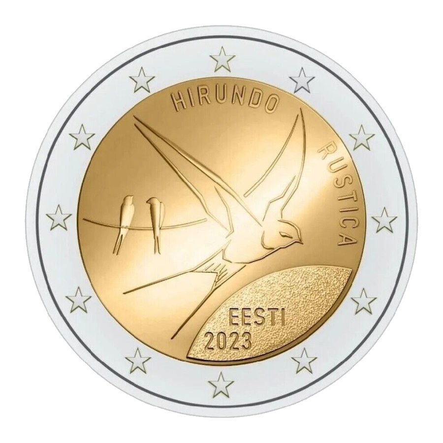 Estonie 2023 [MND] 2 €. L'oiseau national d'Estonie : l'hirondelle (SC)