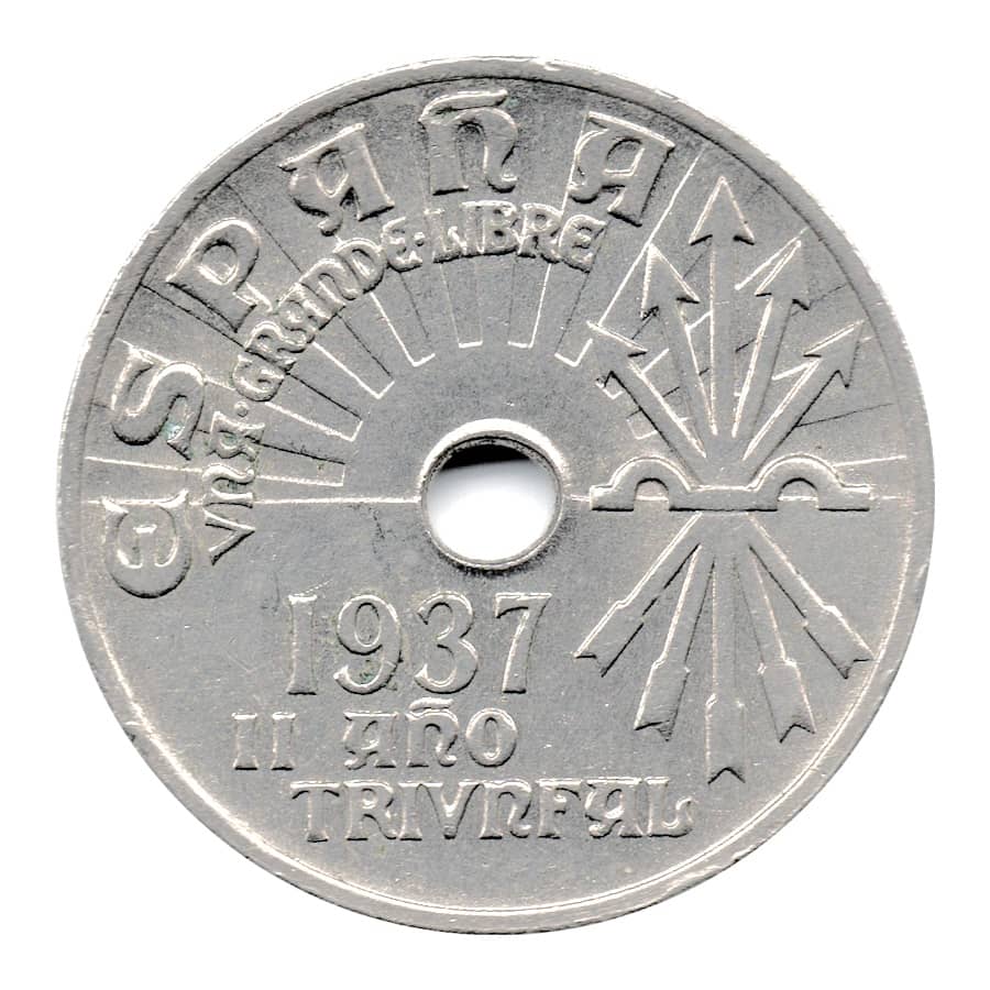 Espainia, 1937. 25 zent. II. Garaipen Urtea. Espainiako Estatua (EBC+)