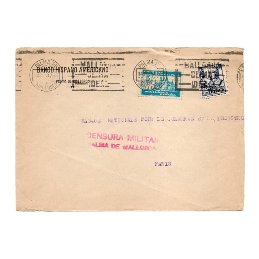 Spain 1937 [SOB] Circulated from Spain to France. Military censor (C)