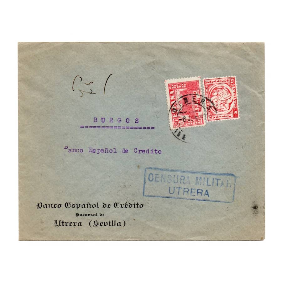 Spain 1937 [SOB] Circulated from Utrera to Burgos. Military censor (C)