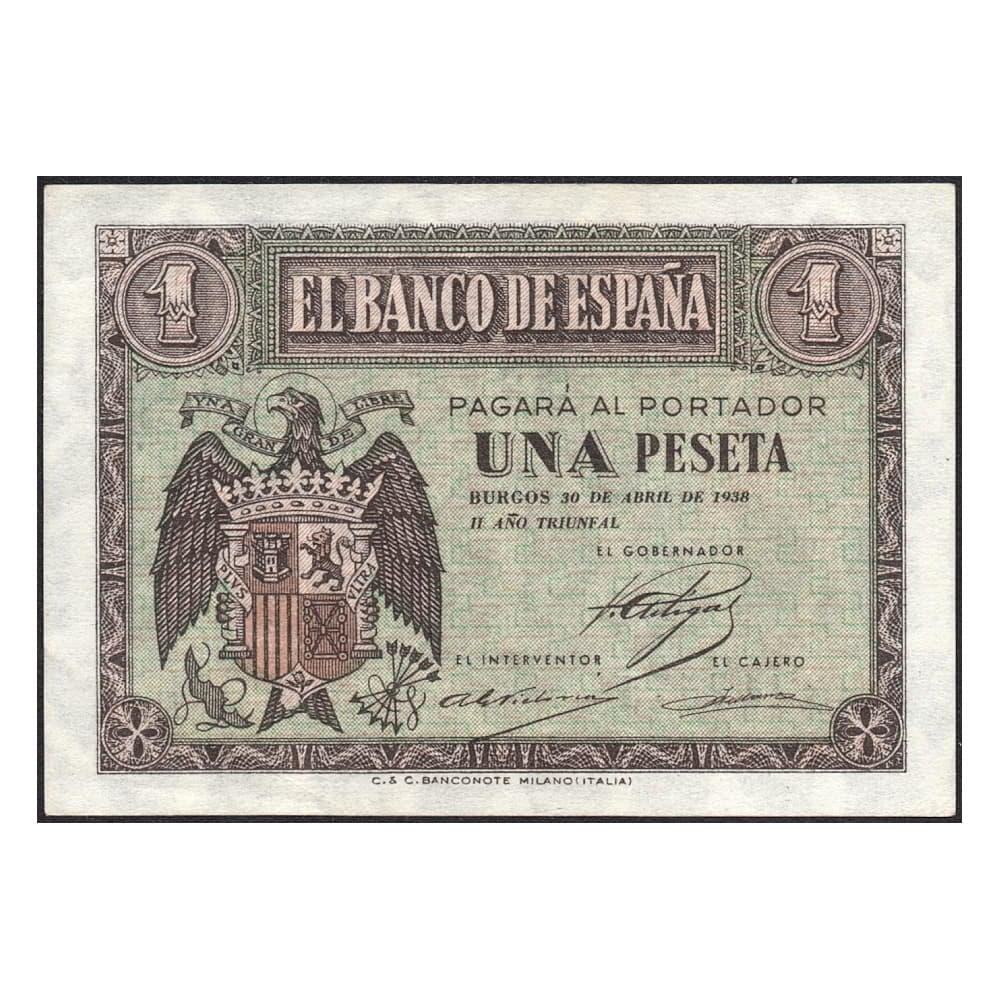 Espagne 1938 [BLL] 1 peseta. État espagnol (SC)