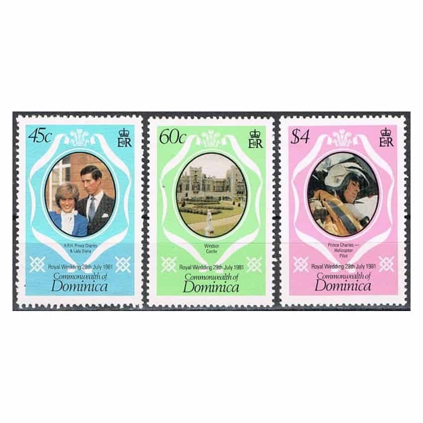 Dominica 1981. Boda Real Príncipe Carlos y Lady Di (MNH) - MI 713-715