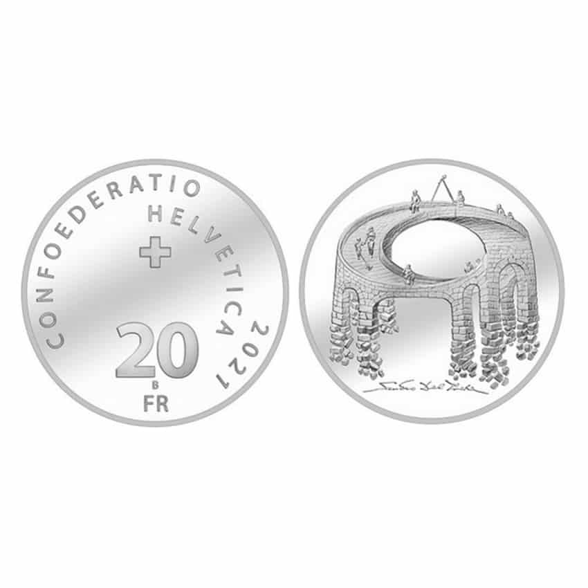 Suiza 2021. 20 F. Espejismo - Viaducto de Lebens. Plata (BU) - UCOIN 221