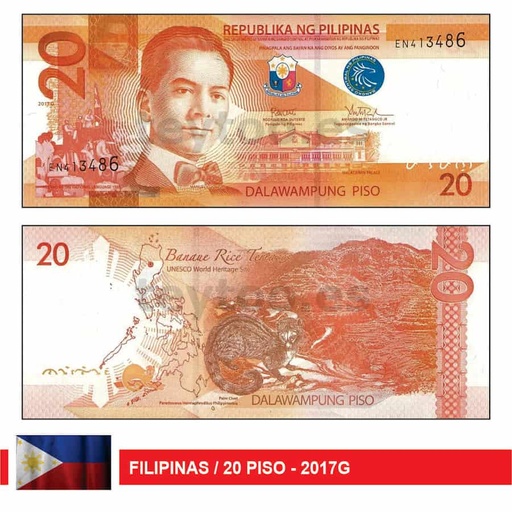 [c0949.1#] Filipinas 2017G. 20 Piso (UNC) P#206B.3.2