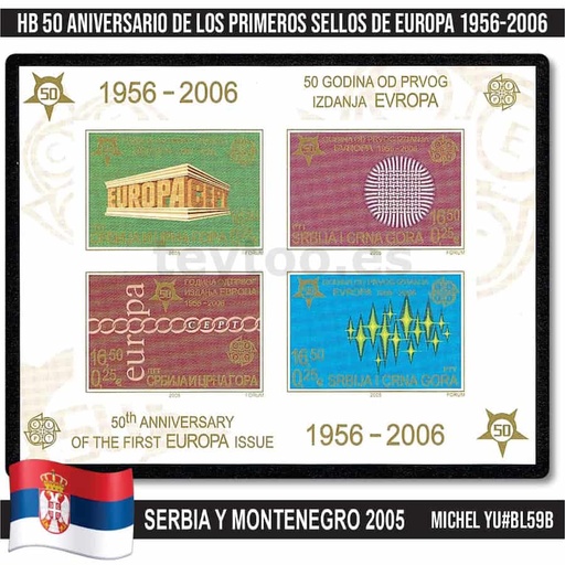 [C2388#] Serbia y Montenegro 2005. HB 50 Aniversario sellos de Europa (MNH) MI#BL59A (copia)