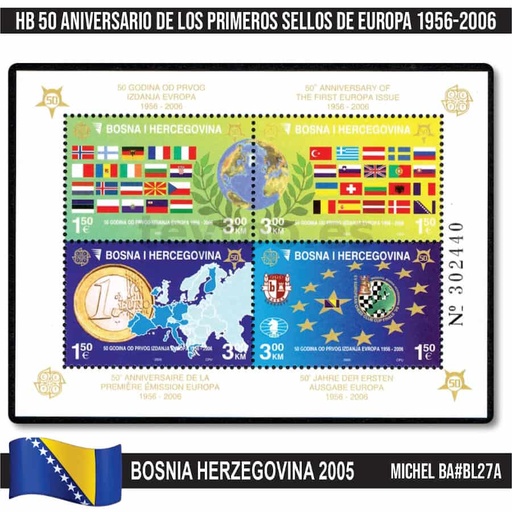 [C2392#] Bosnia Herzegovina 2005. HB 50 Aniversario sellos de Europa (MNH) MI#BL27A