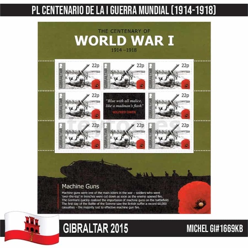 [D0237#] Gibraltar 2015. PL I Guerra Mundial 1914-1918 (MNH) MI#1669KB