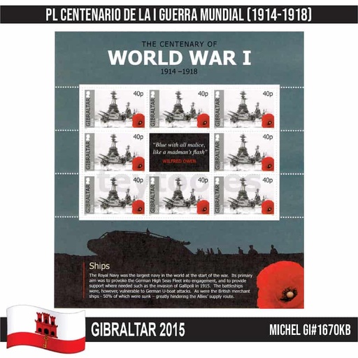 [D0238#] Gibraltar 2015. PL I Guerra Mundial 1914-1918 (MNH) MI#1670KB