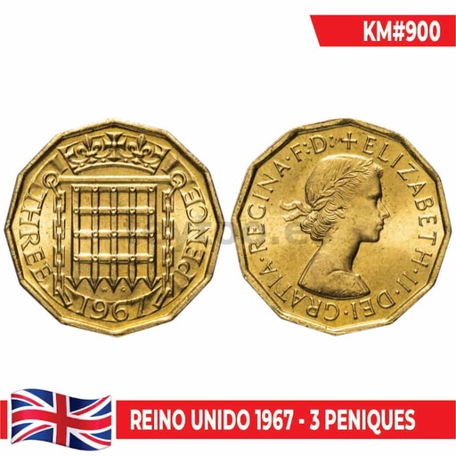 [C2429#] Reino Unido 1967. 3 peniques (MBC) UC#900