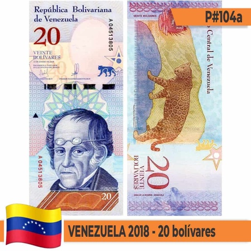 [K0008#] Veneçuela 2018 [BLL] 20 bolívars. Simón Rodríguez (SC)