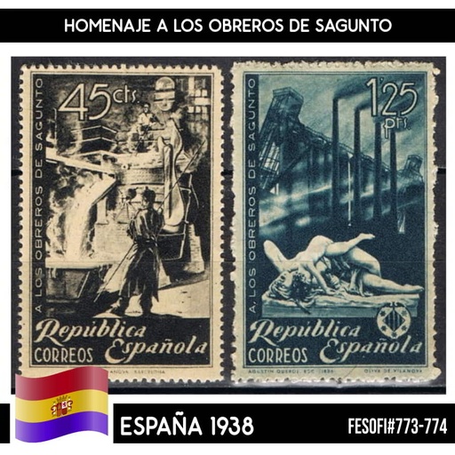 [D0257#] España 1938. Homenaje a los Trabajadores de Sagunto (MNH) FE#773-774