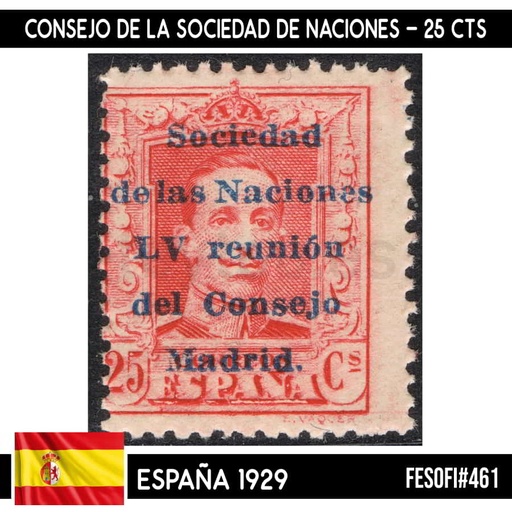 [B0232.1#] España 1929. Consejo de la Sociedad de Naciones, 20 cts (MNH) FES#460 (copia)