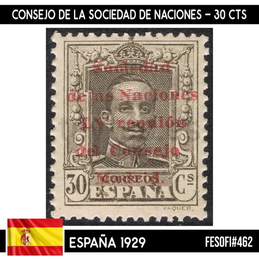 [B0307.1#] España 1929. Consejo de la Sociedad de Naciones, 25 cts (MNH) FES#461 (copia)